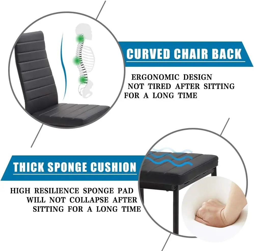 طقم طاولة طعام مكون من 5 قطع طاولة مطبخ زجاجية مع 4 كراسي منجدة بتصميم موفر للمساحة وسائد جلدية صناعية حديثة #2