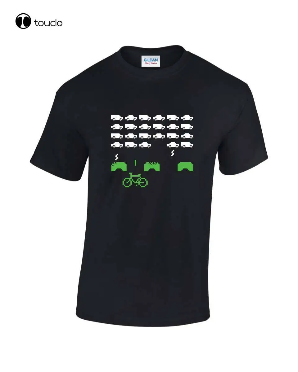 New Summer High Quality Tee Shirt Biker Invaders Cyclings Mens Printed T-Shirt Inspired By Space Invaders Cool T-Shirt Unisex