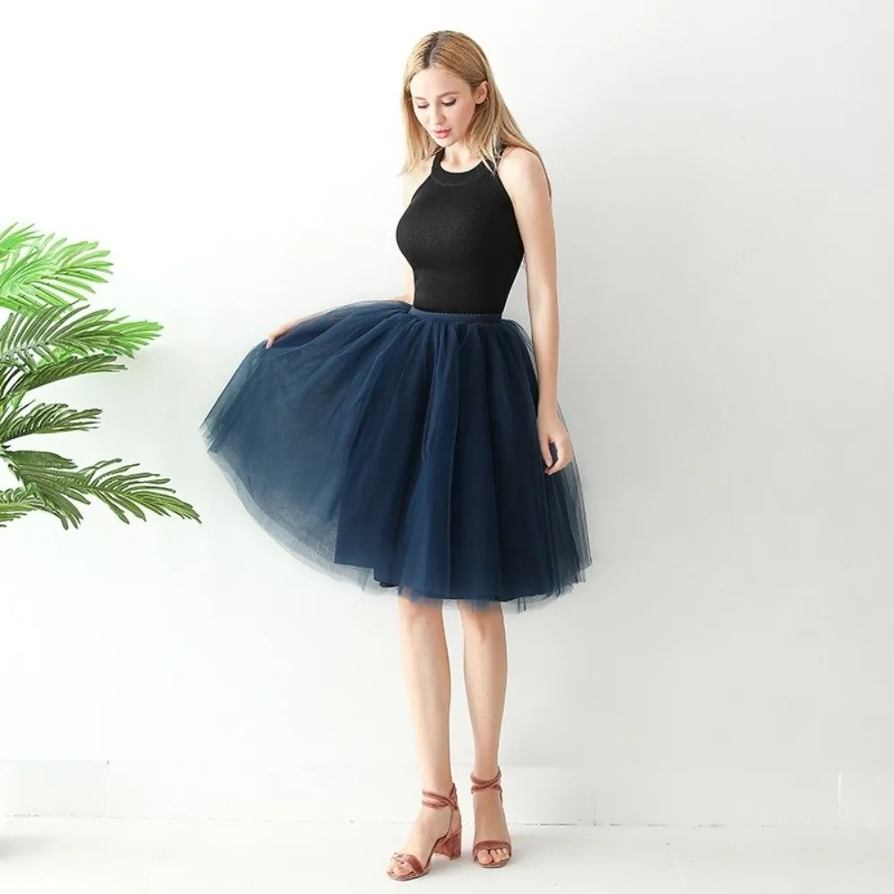 Fashion High Waist Puffy Skirts Mesh Soft Gauze Skirts Solid Color Tulle Skirts Women Dress