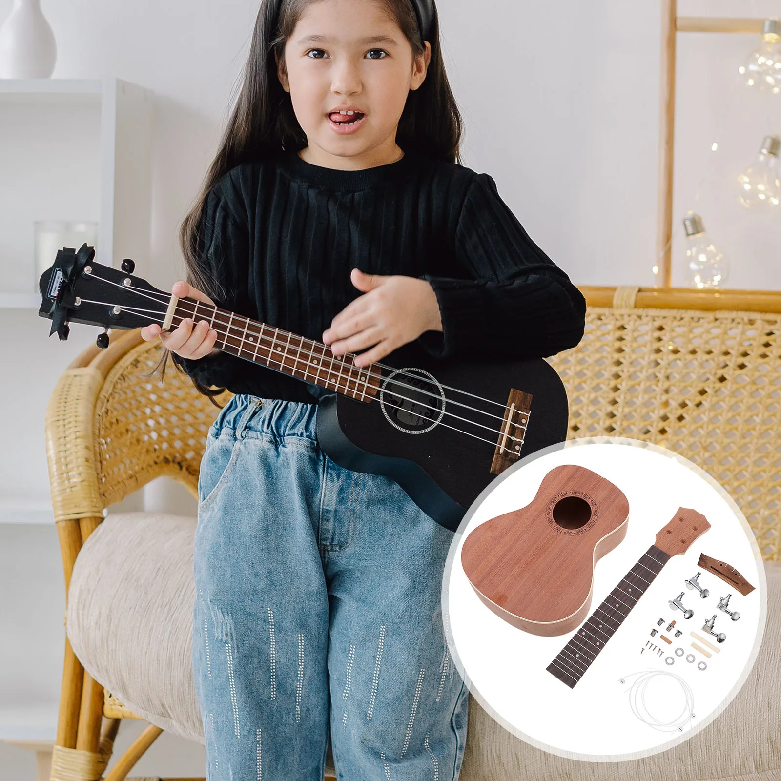 

1 Set Diy Ukulele Kit Paintable Handmade Ukelele Materials For Semi Craft Small Guitar Decoration Set Polished Surface High