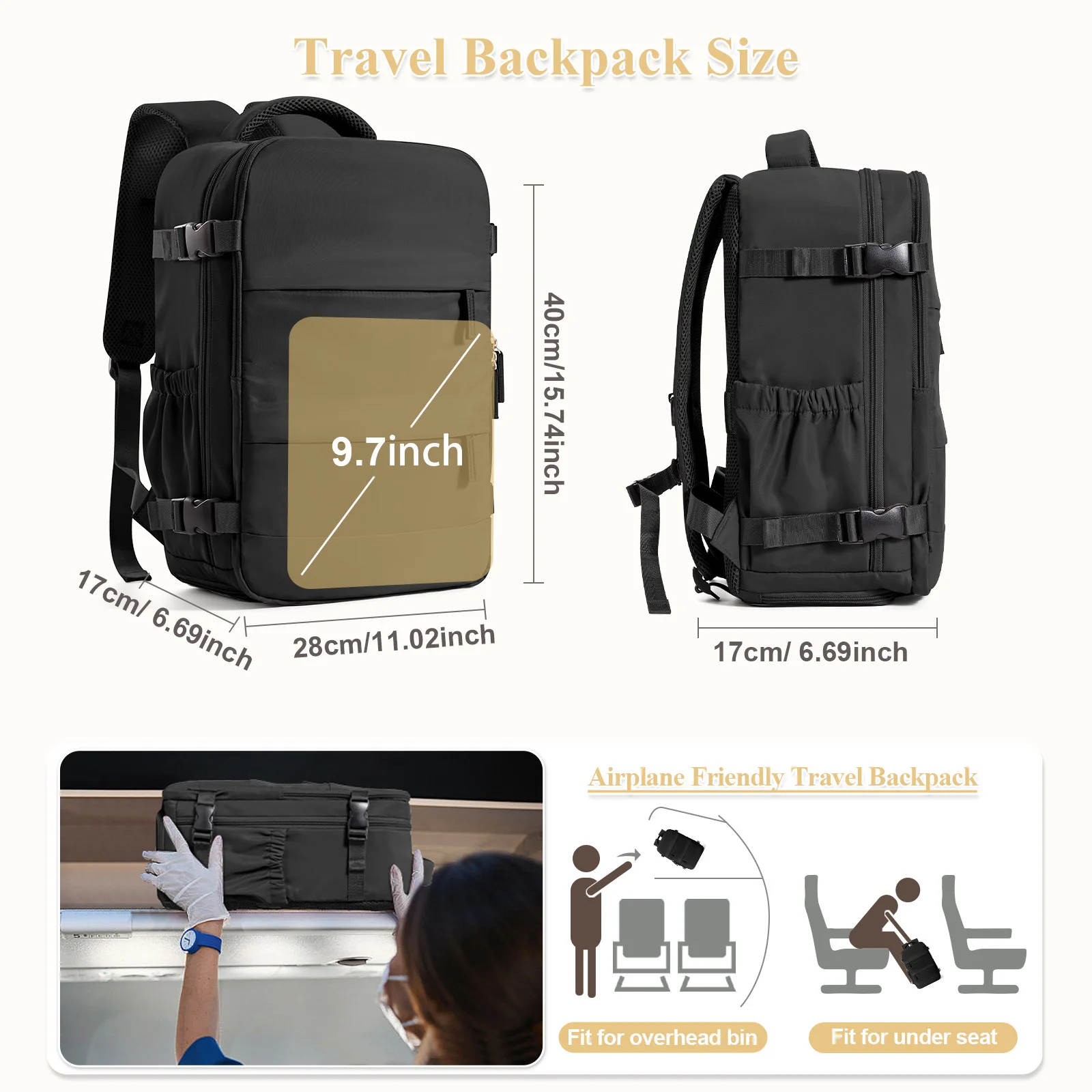 Business Laptop Backpack Weekender Bag,Large Capacity Daypack Hiking Backpack Airplane Backpack 40x20x25 Carry on Backpack Black