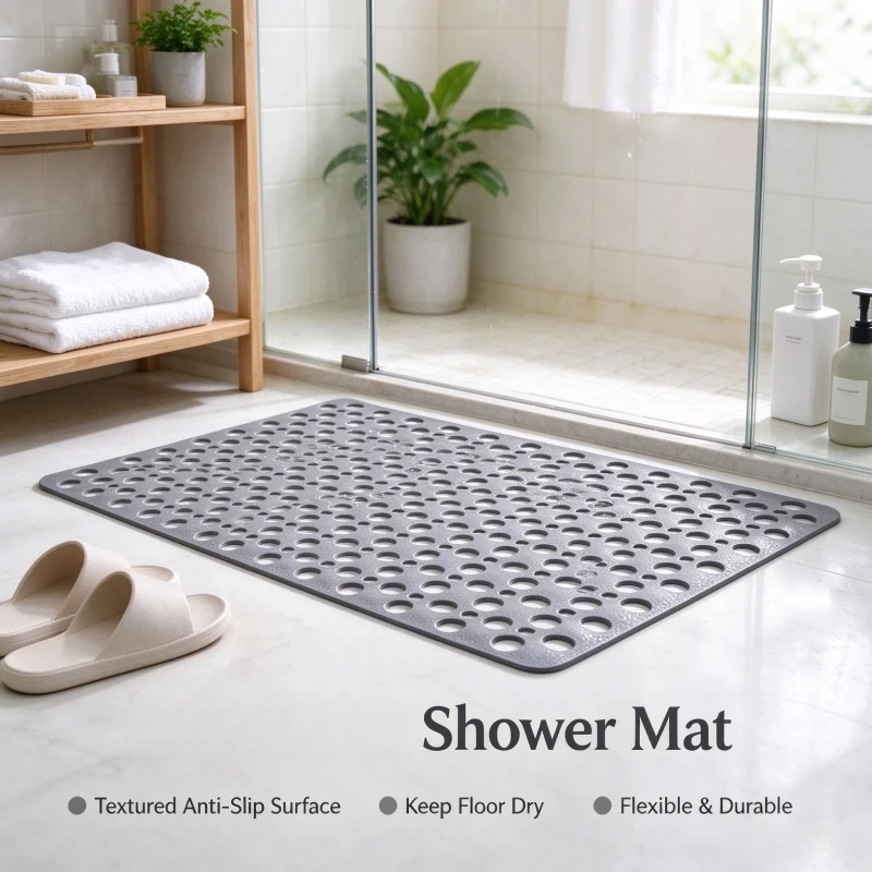 Christmas Stocking Stuffers: 1pc Non-Slip Shower Mat 43x75cm with Suction Cups, Round Hole Quick Drain Bath Rug, Bathroom Massag