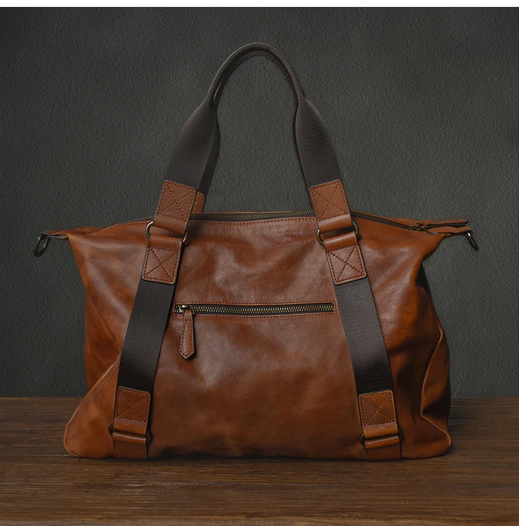 الرياضة في الهواء الطلق اللياقة البدنية عالية الجودة لينة الطبقة الأولى جلد البقر الرجال حقيبة سفر خمر جلد طبيعي حقيبة يد ذات سعة كبيرة