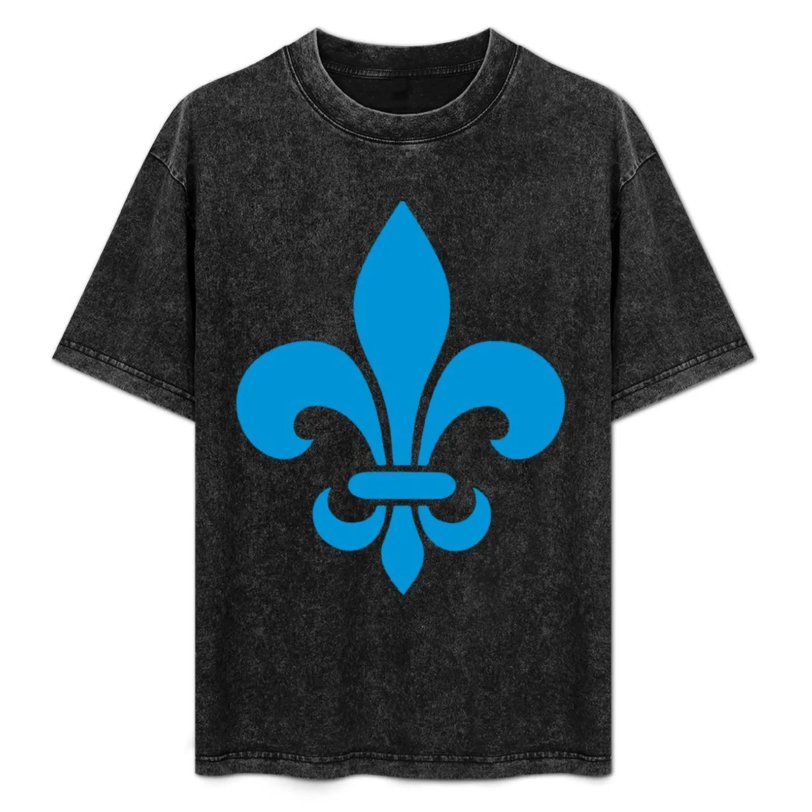 Quebec France blue fleur de lys modern style PQ Qc Royal french francais on black background T-Shirt Industrial Work Tee Shirt