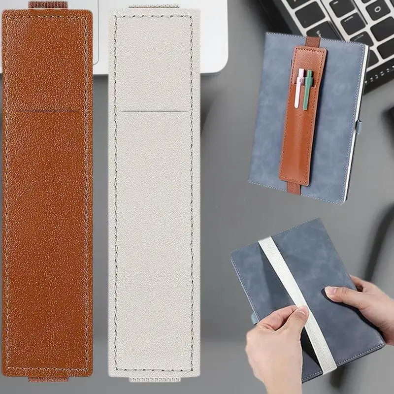 Elastic Band PU Leather Adjustable Pen Holder for Notebook Binder