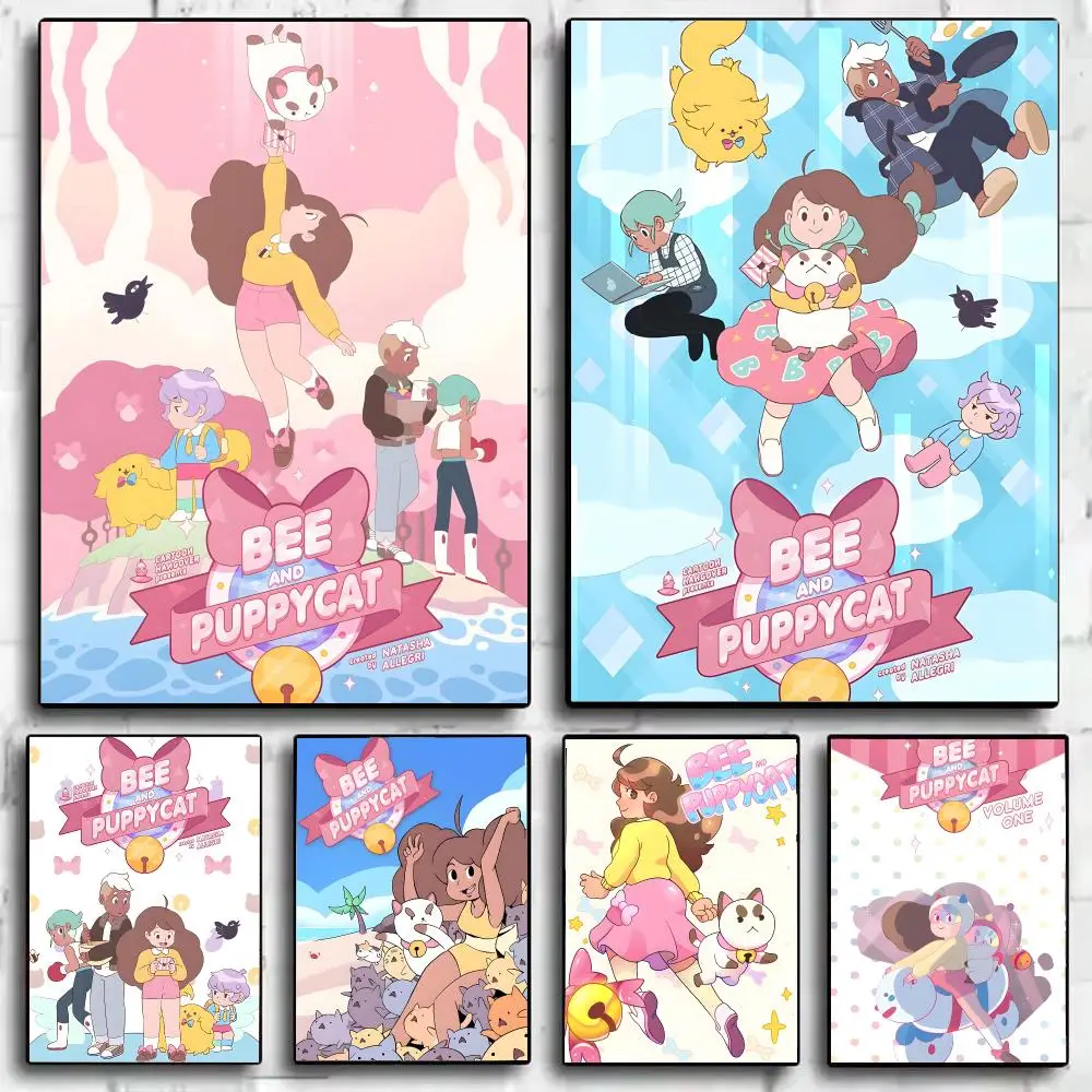 Bee And P-Puppycat Poster Self Adhesive Wall Stickers Removable Room Decor Aesthetic Space Murals Fancy Gift