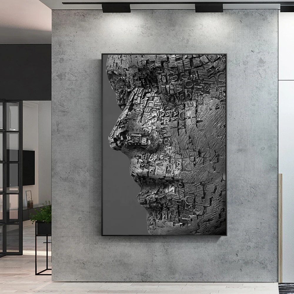 Modern Abstract Statue The Infinite Grey Black Canvas Painting Wall Pop Nordic Art Aesthetic Poster Print Living Room Home Decor