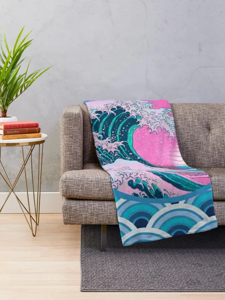 Vaporwave Aesthetic Great Wave Seigaiha Ocean Sunset Throw Blanket fluffy for sofa Baby Blankets