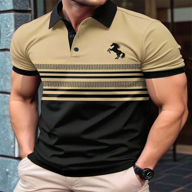 Manfinity Mode Men's Horse Print Clothing Puzzle Polo Shirt Manfinity Dauomo Men's Polo Shirt Ribbed, Casual Simple F - Image 5