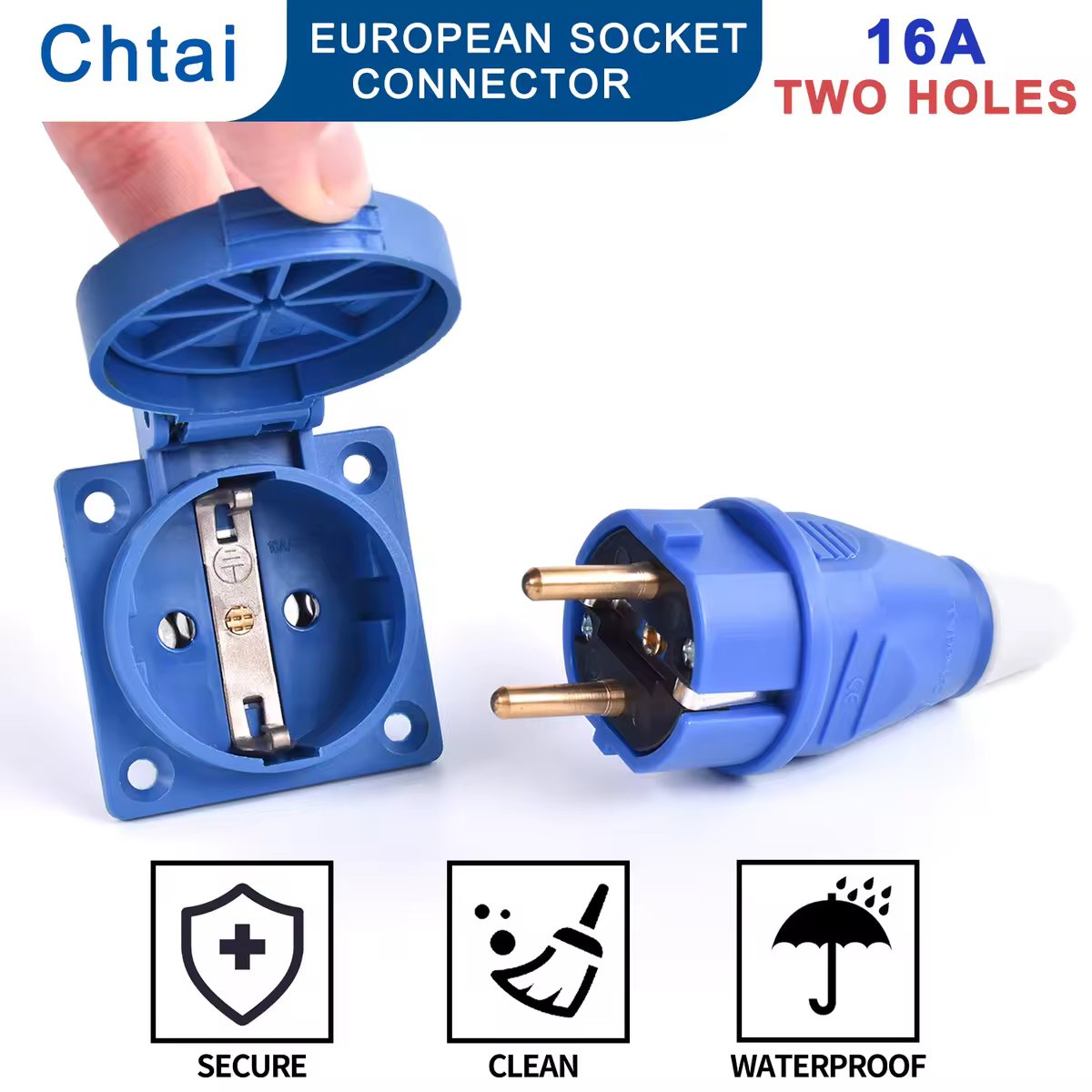 UE. SCHUKO-Prise industrielle étanche, 2 broches, 16A, IP44, IP54, dissimulée, montage en surface murale, 200V, 250V, mâle, femelle