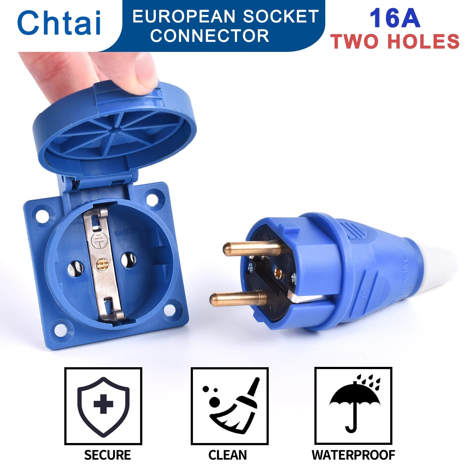 EU. Industrial Plug  fly Socket SCHUKO waterproof 2PIN 16A IP44 IP54 Concealed/Wall Surface Mounted Socket 200V 250V MALE FEMALE