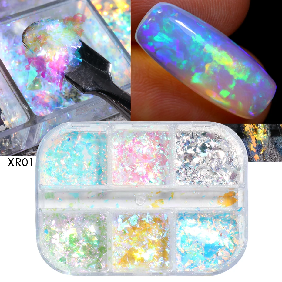 Iridescent Opal Nails Flakes Sticker Aurora Glimmer Nail Art Glitter Flakies Holographic Sequins Manicure Foils Accessories BEOB