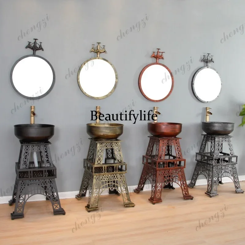 industrial wind wrought iron retro creative container column basin, bathroom floor-to-ceiling washbasin