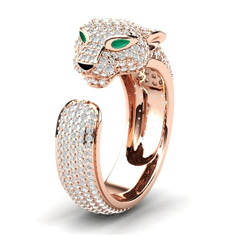 Fashion Full Crystal Inlaid Leopard Ring Opening Unisex Ring Party Jewelry Gift image 5