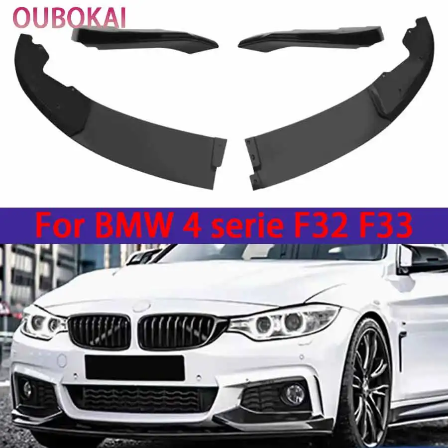 For BMW 4 serie F32 F33 F36 Bright Black Car Front Bumper Lip Front lip glossy black Diffuser Front Chin Spoiler Body Kit