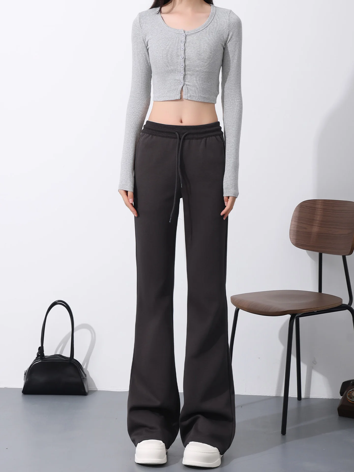 Pantaloni da yoga svasati foderati in Fce a vita alta Pantaloni sportivi casual extra lunghi da donna Lunghezza pavimento Trascinando Autunno Inverno