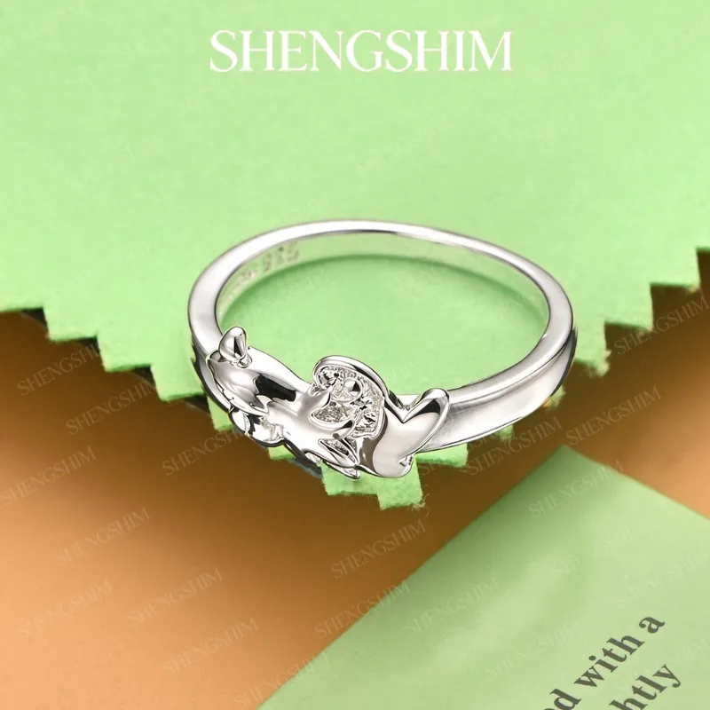 SHENGSHIM 925 Sterling Silver Engraved Texture Ring For Women Girls Fashion Jewelry Hip Hop Party Birthday Gifts