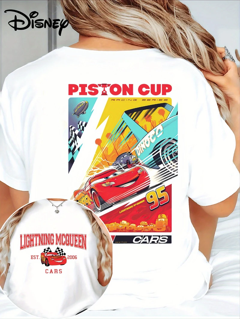 متعة 2025 الصيف بيع سيارات البرق ماكوين طباعة المرأة تيز ديزني ذات علامة تجارية مشتركة تي شيرت لكل من الرجال والنساء في 2025 أفضل Y2k