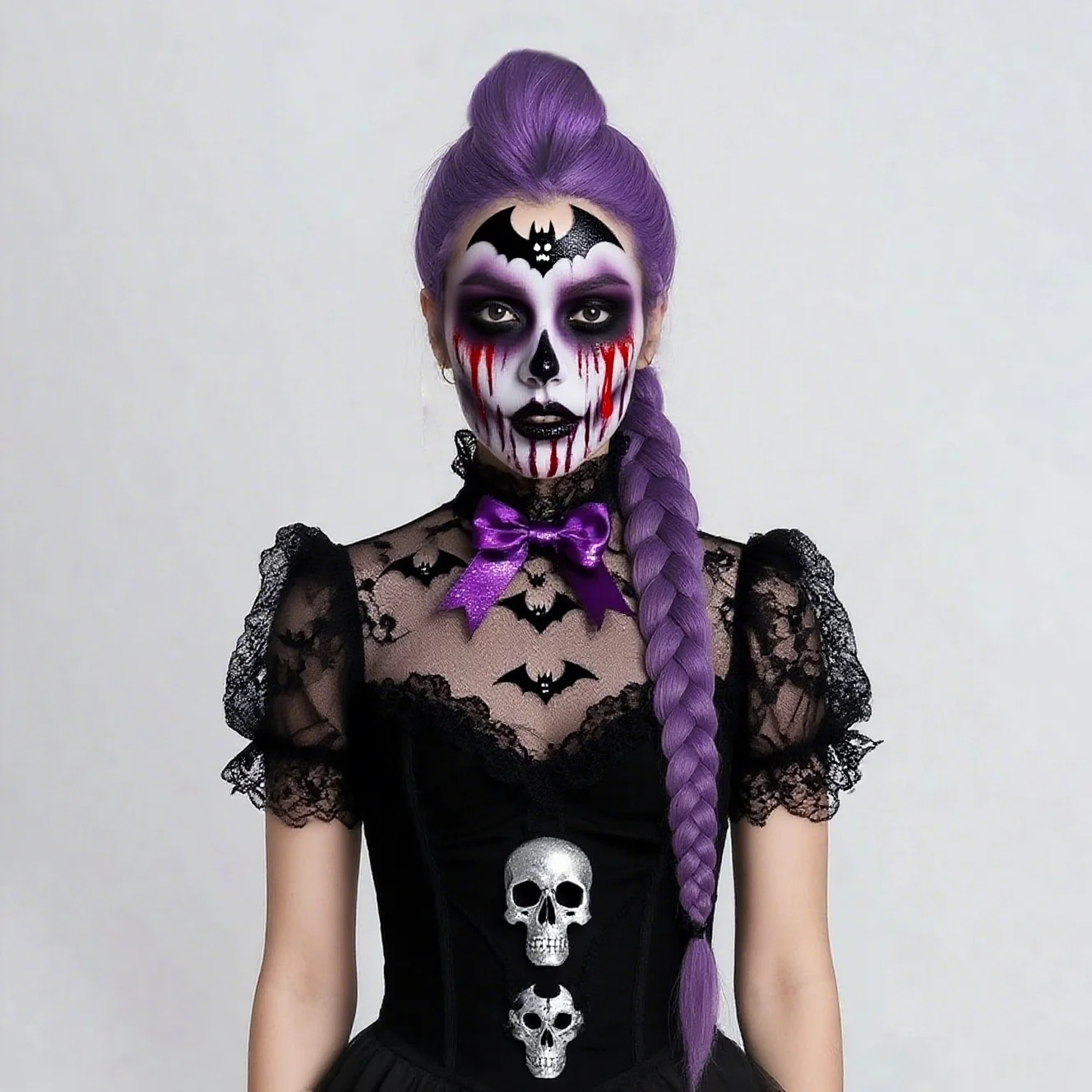 The movie character cosplay wig, purple long-haired synthetic wig, fluffy long braid wig are suitable for cosplay and parties