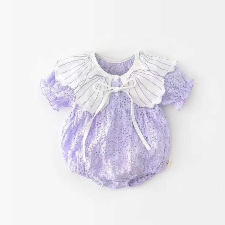 Bubble-Onesie für Kleinkinder, Mädchen, mit Rüschen, kurzen Ärmeln und Schleife vorne, süßes Sommer-Alltagsoutfit für Mädchen – Detail 8
