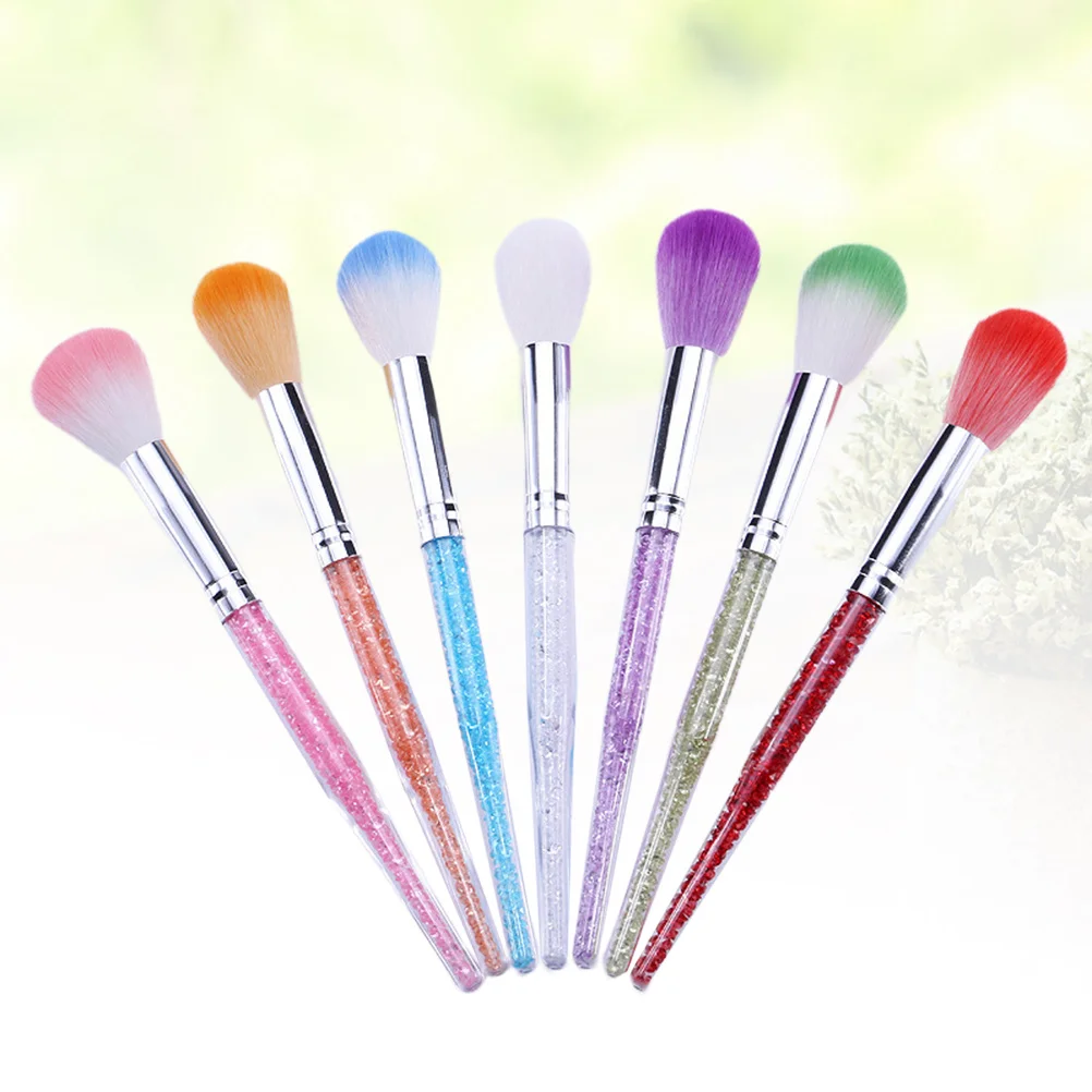 

7Pcs Manicure Cleaning Brushes Rhinestone Handle Nail Art Brush Kit Lightweight Long Handle Professional Nail Cleaning Brush