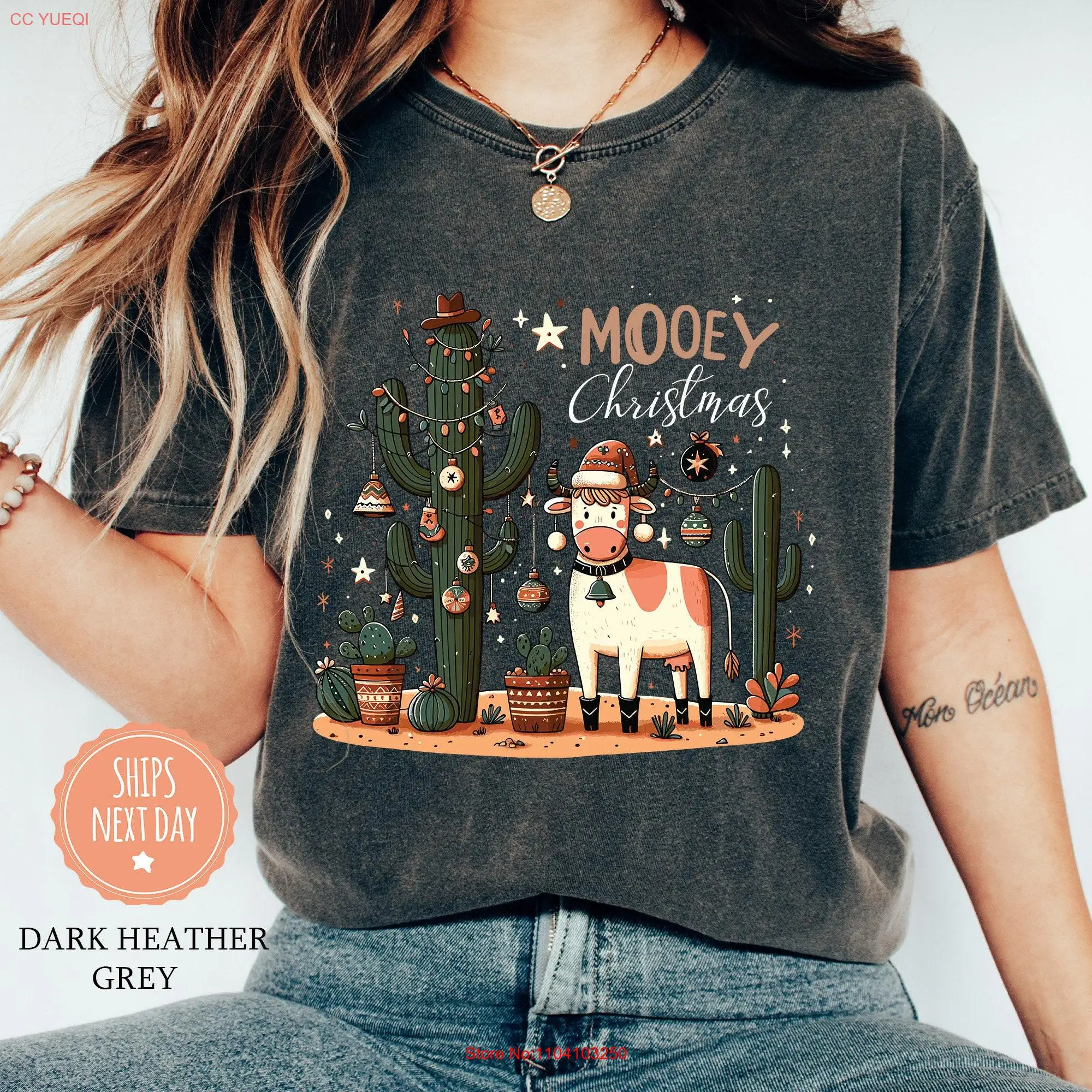 Mooey Christmas T Shirt Cows Cow Family Western Comfort Colors long or short sleeves