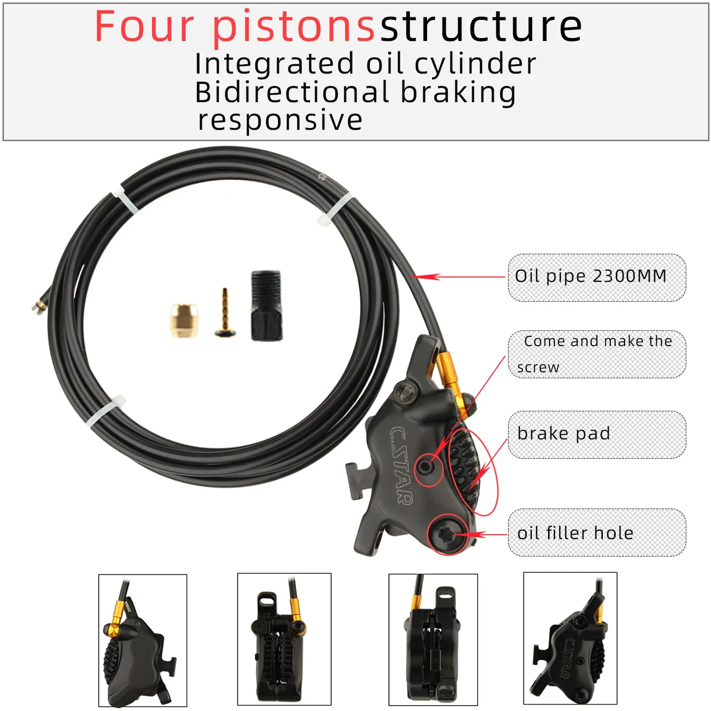 NFOX electric scooter power-off brake handle 4-piston left-mounted hydraulic brake 140 160 180 disc brake accessories