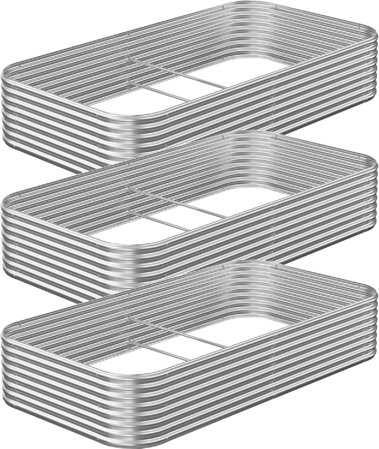Outdoor Gardening, Corrugated Galvanized Steel, No Color Mentioned, 3-Pack for Vegetables and Flowers