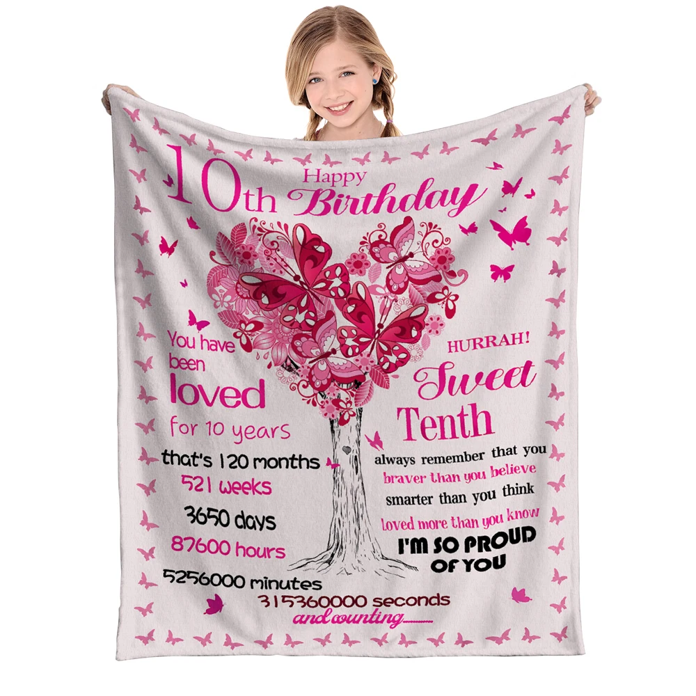 

8th 9th 11th 12th 10th Birthday Gifts for Girls Happy Sweet 10 Blanket Gifts 10 Year Old Flannel Fleece Throw Blankets for Daugh