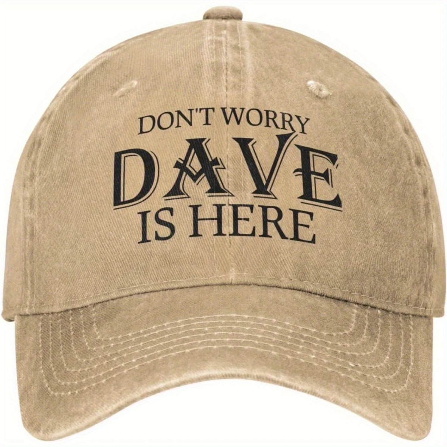 روح الدعابة "لا تقلق، ديف هنا" قبعة أبي قبعة رجالية قابلة للتعديل، خفيفة الوزن من البوليستر، قابلة للغسل في الغسالة، مع تصميم كرتوني،