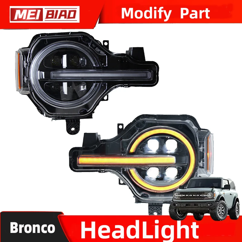 Suit For Frod Bronco 4 lens led headlights led lamps Daytime Running Light With Drl/turn Signal Side Headlight Assembly Modifie