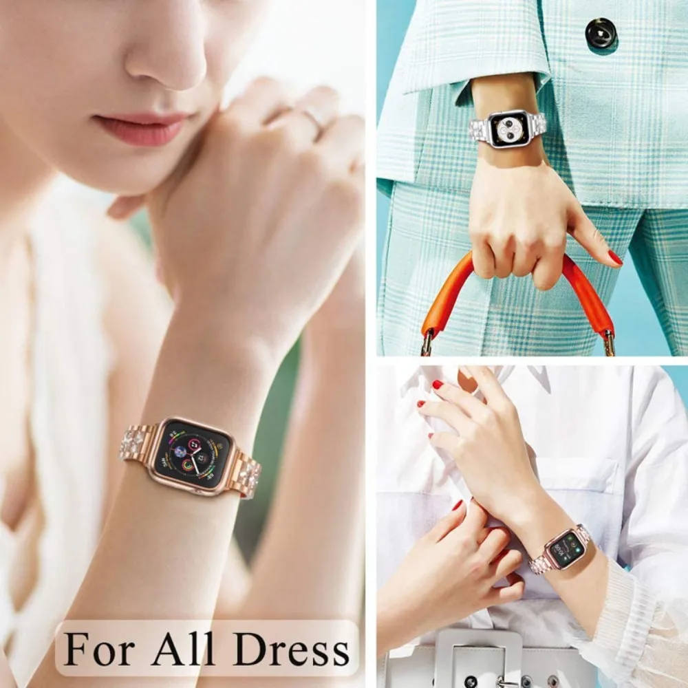 Women Jewelry Bling Diamond Metal Strap For Apple Watch Band 38mm 40mm 41mm 42mm-49mm For iWatch Series SE/9/8/7/6/5/4/3/2/1 image 3