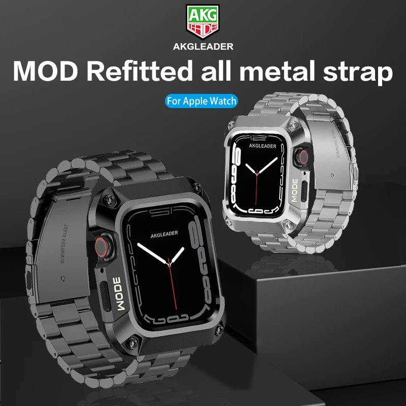 AKGLEADER Luxury Modification Kit Mod Metal Frame Bezel For Apple WatchBand Case 7 6 5 4 44mm 45mm Watchband Strap for iWatch Se