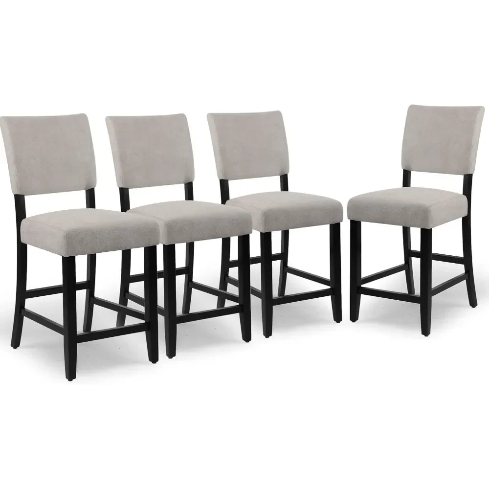 24 Inches Counter Height Bar Stools Set of 4, Upholstered Barstools with Wood Legs, Island Chairs for Kitchen Counter