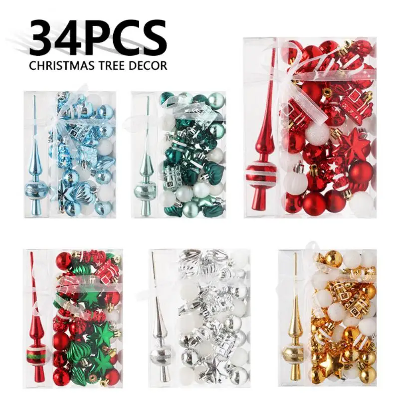 34pcs Christmas Balls Christmas Tree Decoration Ornament for Home Decor Hanging Pendant New Year Gift Noel Navidad Xmas Ball