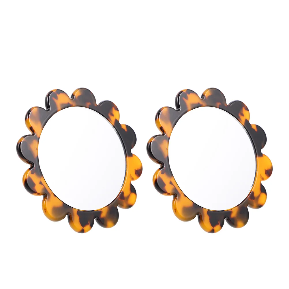 2 個の化粧鏡ヴィンテージポケットレトロ小さな丸い旅行コンパクトハンドヘルド花の形のポータブルミラー女の子のための