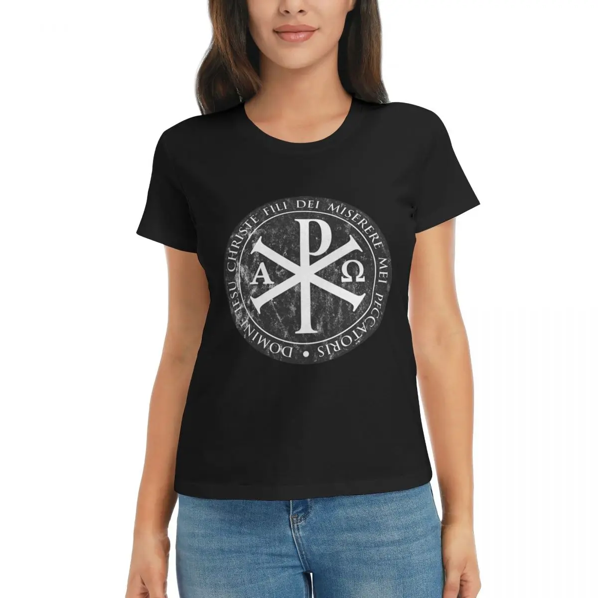 

Women T-Shirt Chirho, Chi Rho, Christogram, Jesus Summer Short Sleeve Tees Round Neck Cotton T Shirts Clothes Tops Streetwear