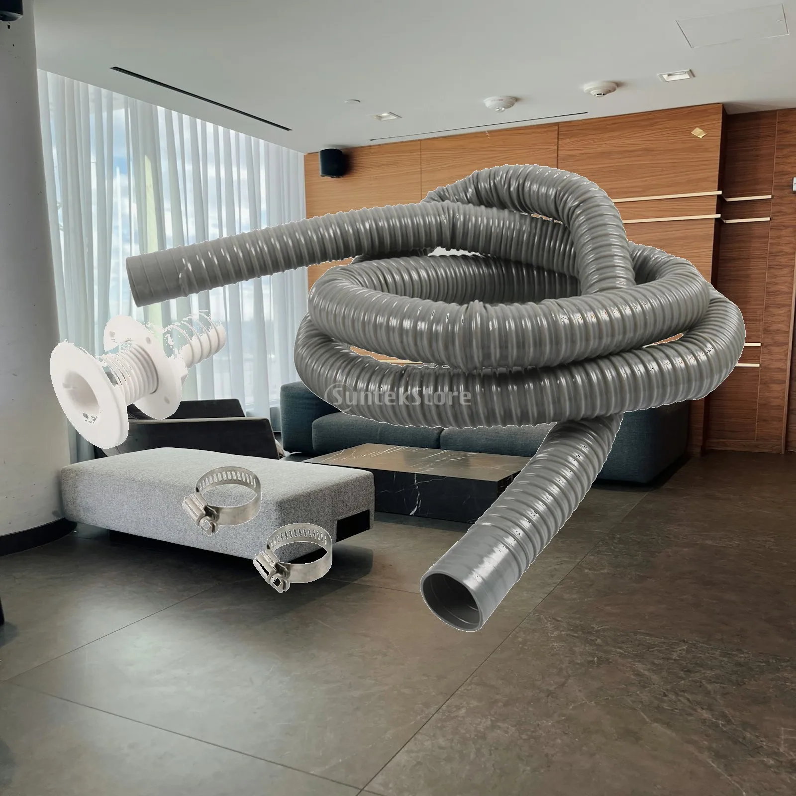 Marine Bilge Pump Hose Installation Kit Kink Free Flexible Tubing with Thru Hull for Boat Drainage