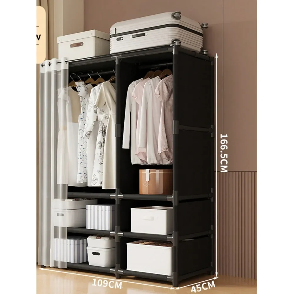 

Simple Wardrobe Cube Storage Cabinet Made Of Metal 4 Compartments Two Hanging Areas With Dustproof Curtains Stylish And Easy To
