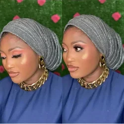 2025 Glitter Full Body Pieghettato Turbante Cap per Auto Geles Donne Avvolge la testa Musulmano Hijab Foulard Cappello Turbante Copricapo africano