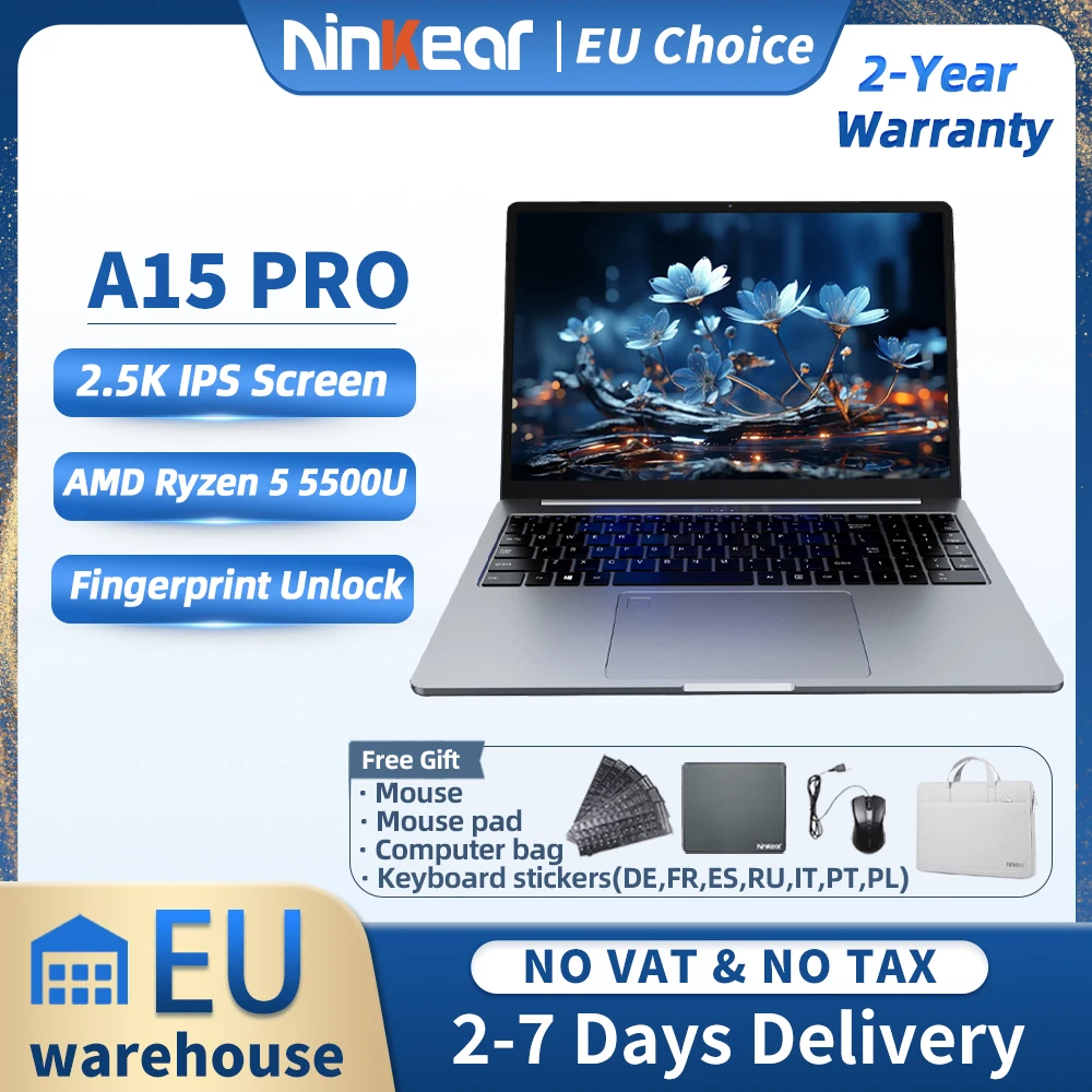 Ninkear A15 Pro Laptop 16 "IPS 2.5K FHD AMD Ryzen 5 5500U Notebook 16G DDR4 + 1TB 54Wh Bateria Windows 11 PRO Computador de escritório