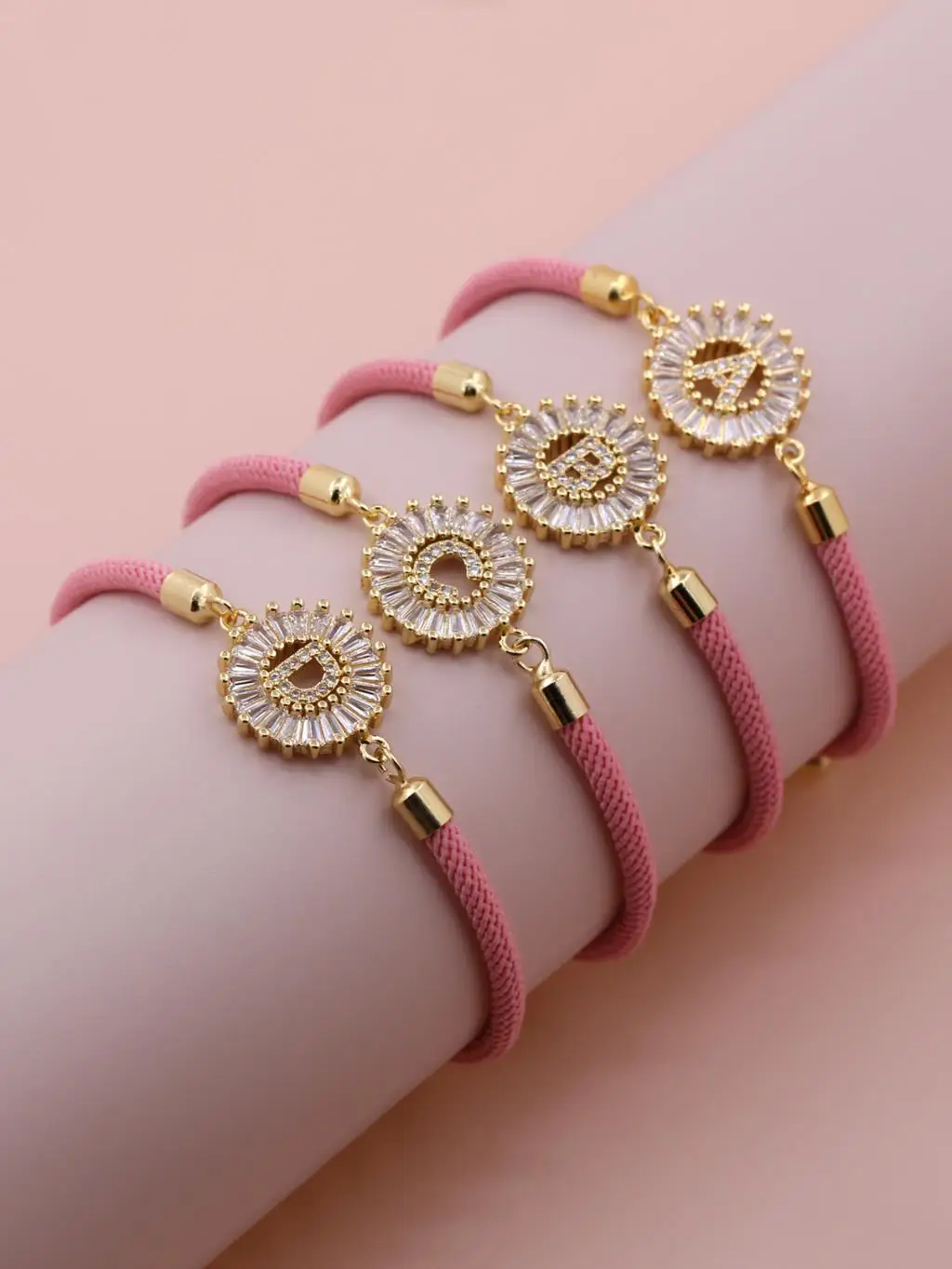 2023 Fashion Initial Letter Accessories Bracelet Pave Zircon Cute A-Z Adjustable Pink  Rope Bracelet For Women DIY Jewelry Gifts