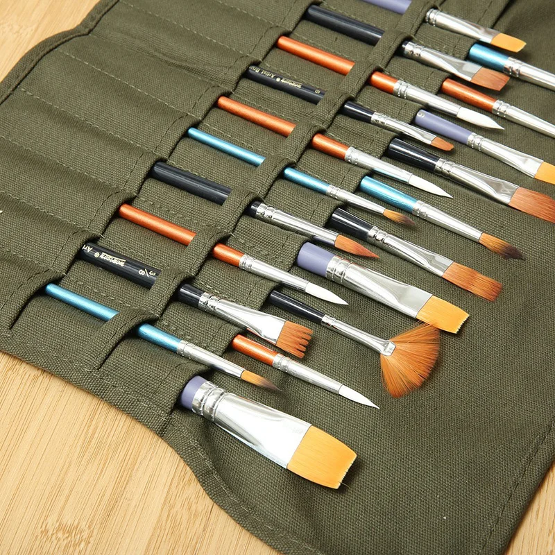 Mohoo Brush Bag Artist Draw Pen Watercolor Roll Up Canvas Oil Paint Brush Cases Holder Oil Painting Pen Storage Bag