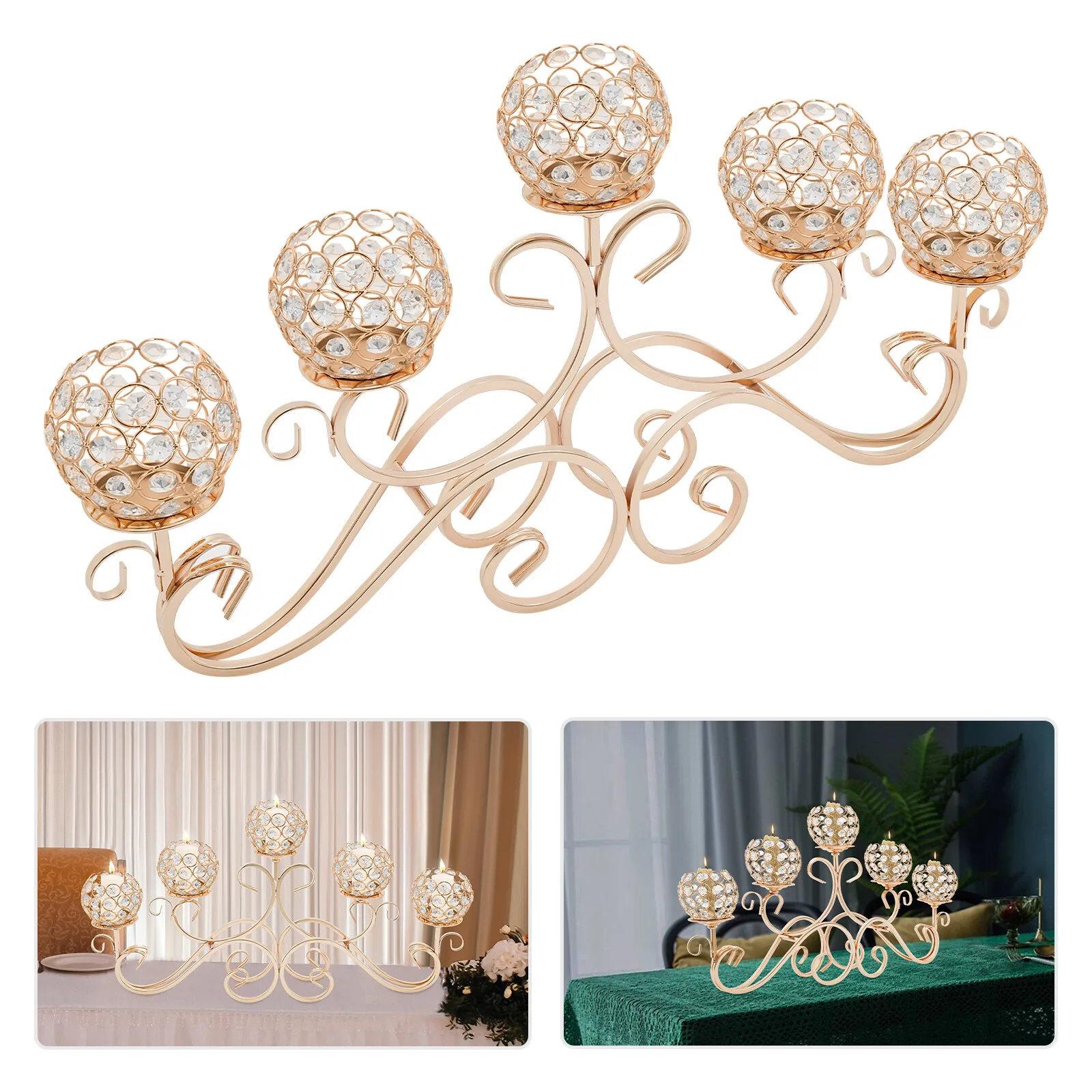 

Crystal Candle Holder 5 Arms Gold Candelabra Freestanding Candlestick