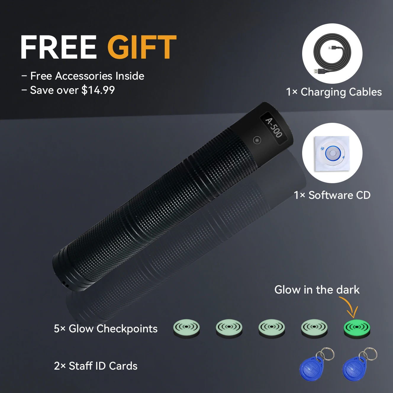 ZOOY A-500 RFID Guard Tour System, Durable Patrol Reader with Automatic Reading, Long Battery Life,  USB Charging, Free Software