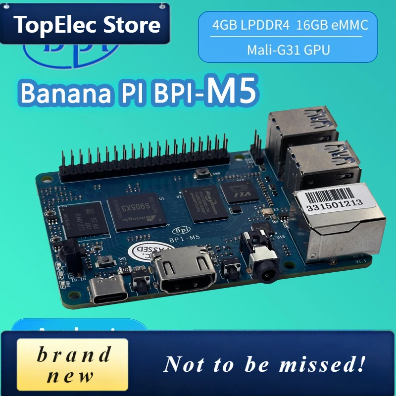 TopElec Banana PI BPI-M5 4GB LPDDR4 RAM 16GB Amlogic S905X3 Quad Core Cortex-A55 EMMC Flash Dev Single Board Support Linux