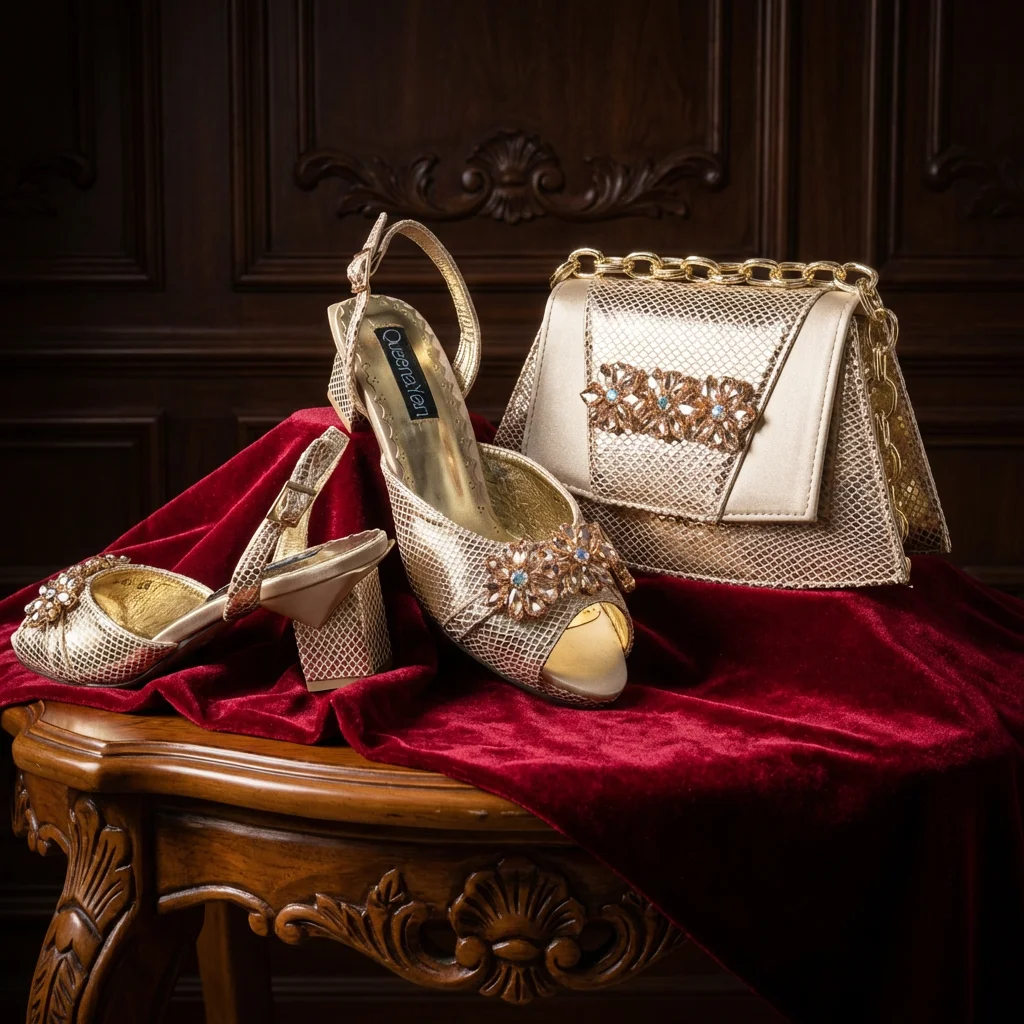 

Newest Bigger Size Champagne Color Rhinestone Elegant Women High Heels Nigeria Popular Design African Ladies Shoes And Bag Set