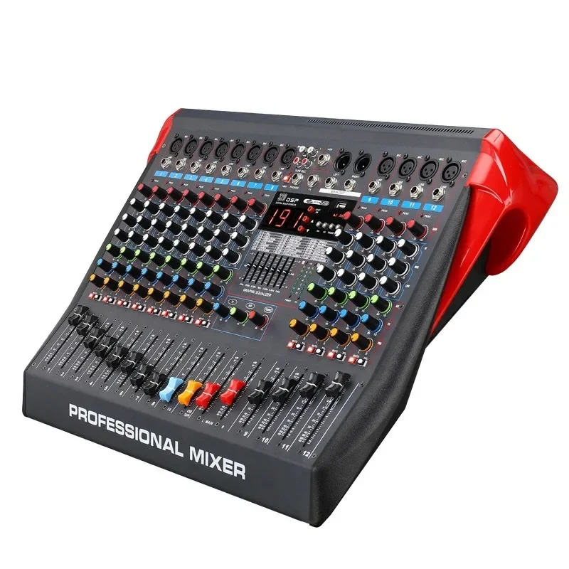 LXR12 12-Channel Bluetooth Digital Microphone Sound Mixer Console Professional Karaoke Audio Mixer Amplifier with USB