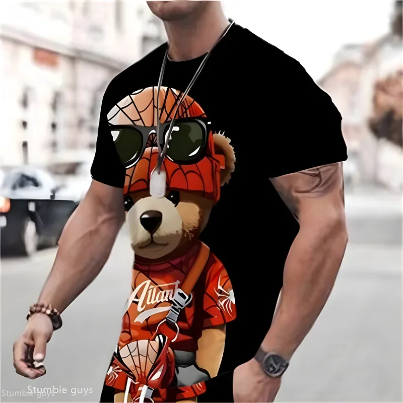 Herren Mode Street-Style T-Shirt Sommer Anime-Print Locker Kurzarm Leicht Bequem Übergroßes Jersey