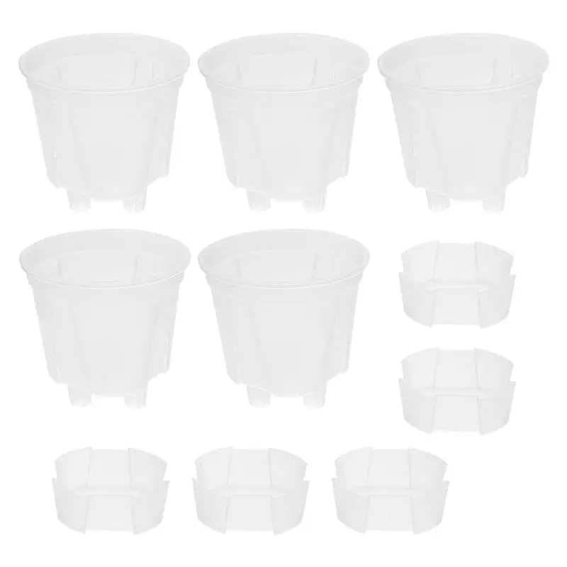 Fresh 6 Inch Transparent Plastic Nursery Plant Pots Self Watering Planters 5 Pack With Deep Reservior